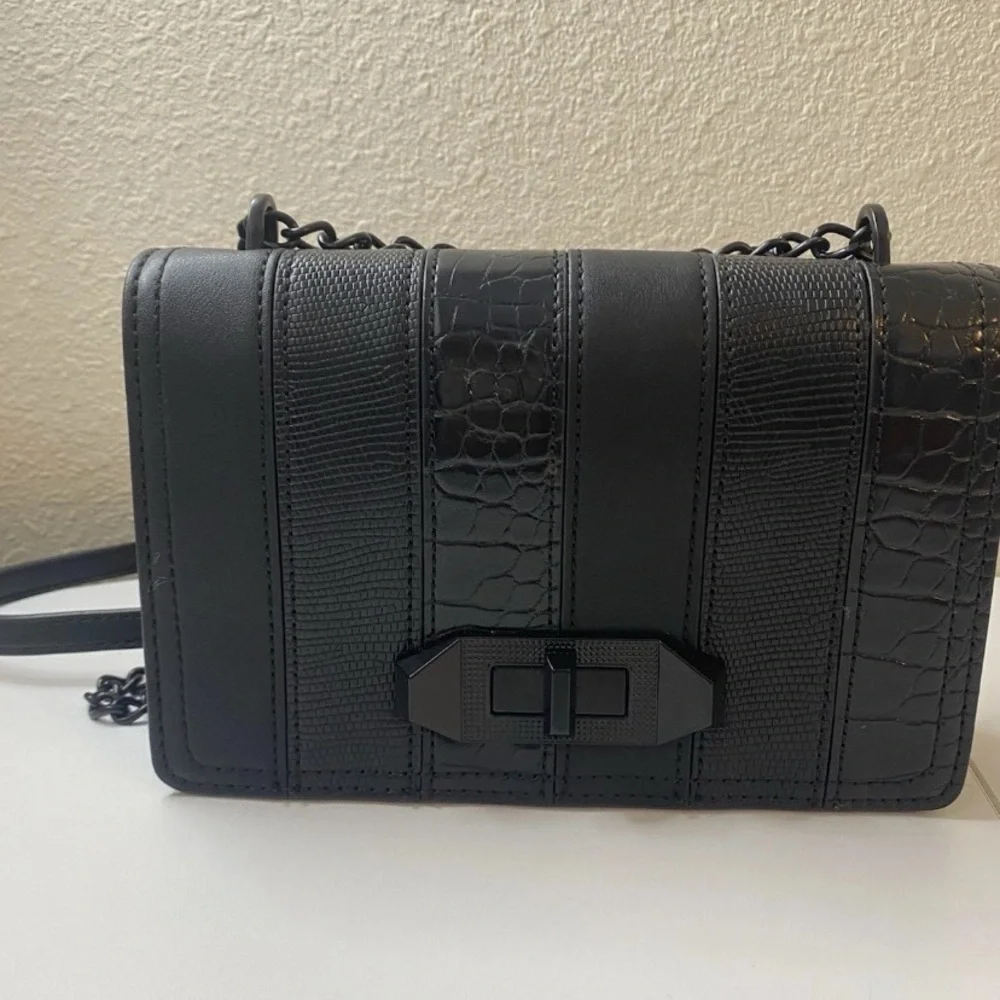 Aldo Small Faux Leather Black Crossbody Bag Chain Strap